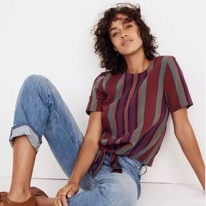 Madewell Button Back Tie Tee Top In Rosalinda Stripe Size Small